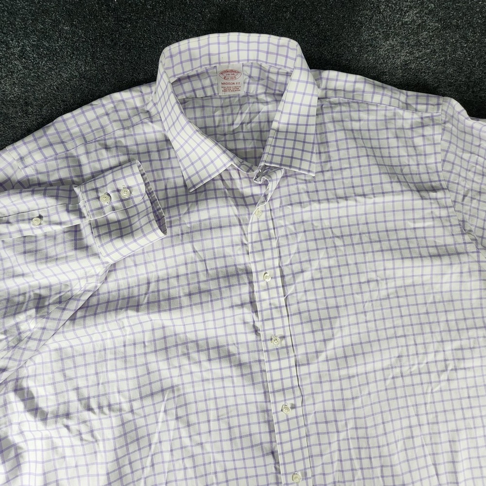 Brooks Brothers Oxford Button Up Shirt Men's 20 /36 White-Purple Striped Preppy